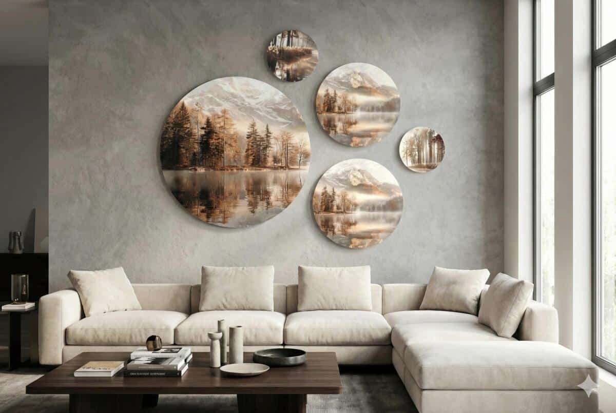 Nowoczesne Obrazy Koła – Krajobraz Jeziora i Lasu | Okrągłe Obrazy Boho 68239 - zdjęcie 6