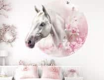 Okrągła Fototapeta 3D- Koń w różowych kwiatach | Tapeta w kształcie koła 82341 - miniaturka 1