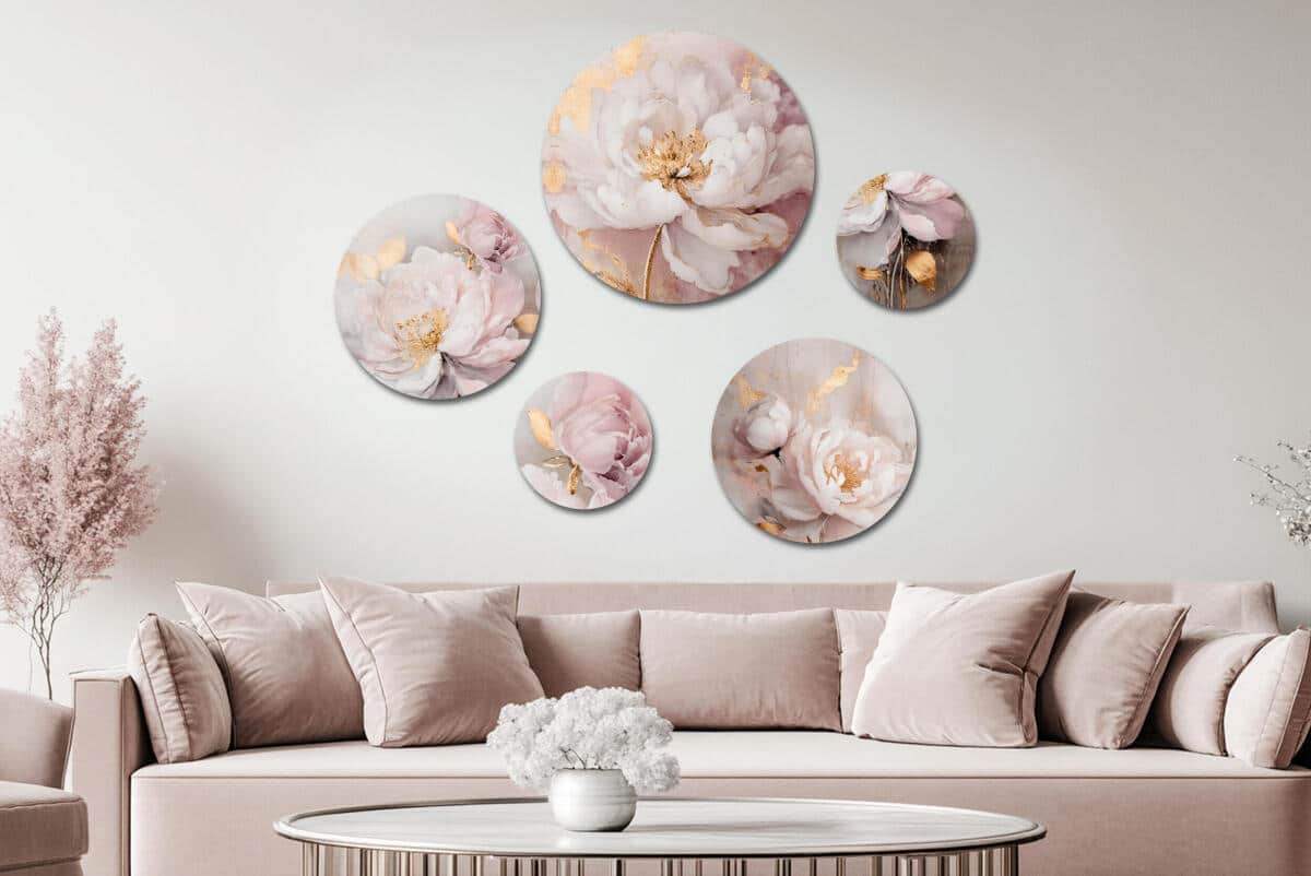 Okrągłe obrazy na ścianę- Kwiaty Glamour w różu i złocie 68224 - zdjęcie 3