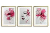 Artystyczne Plakaty- Kobieca Twarz wśród różowych kwiatów | Line Art i Akwarela 82340 - miniaturka 2