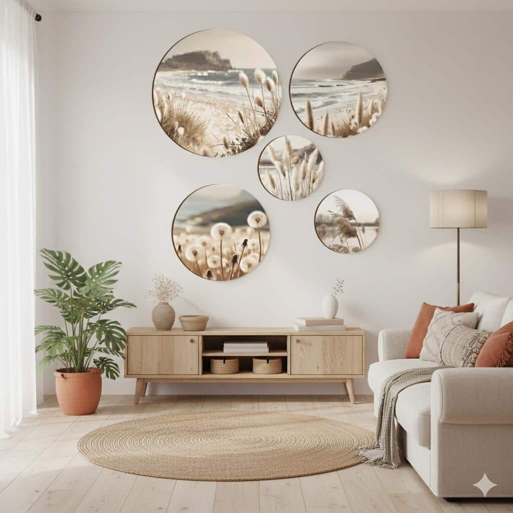 Obrazy Koła w stylu boho- Plaża, Morze, Trawy | Nadmorskie krajobrazy do salony, sypialni 68245 - zdjęcie 4