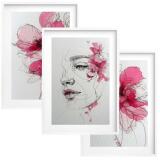 Artystyczne Plakaty- Kobieca Twarz wśród różowych kwiatów | Line Art i Akwarela 82340 - miniaturka 1