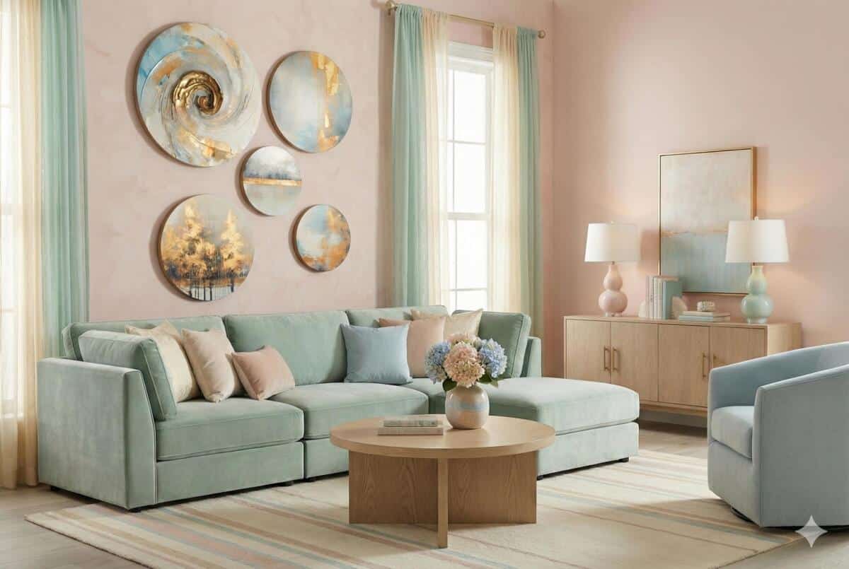 Abstrakcyjne Okrągłe Obrazy na ścianę- Abstrakcyjna Kompozycja w Odcieniach Złota 68233 - zdjęcie 4