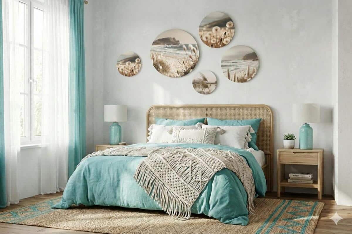 Obrazy Koła z Motywem Morza | Plaża, Trawy i Wydmy | Okrągłe obrazy boho 68246 - zdjęcie 4