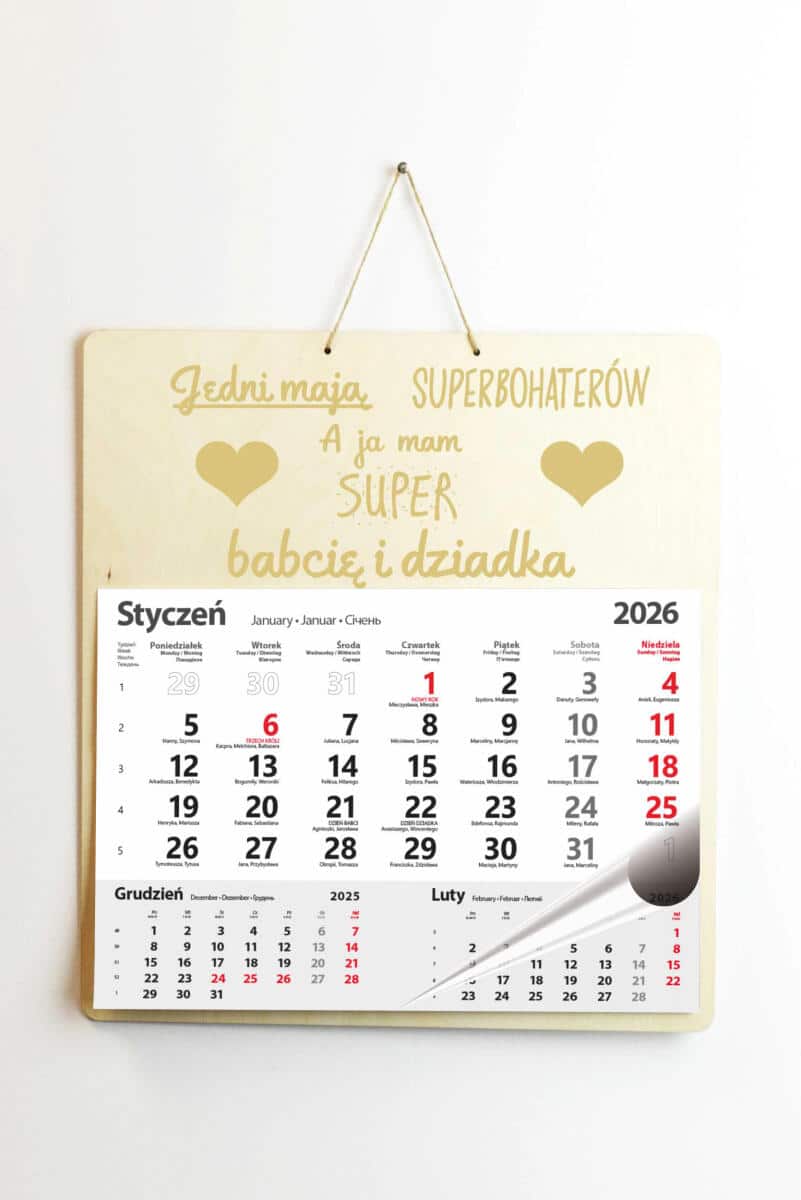 Drewniana, grawerowana zawieszka z kalendarzem, prezent Dzień Babci, Dzień Dziadka duża - od jednego wnuka 65606 - zdjęcie 2