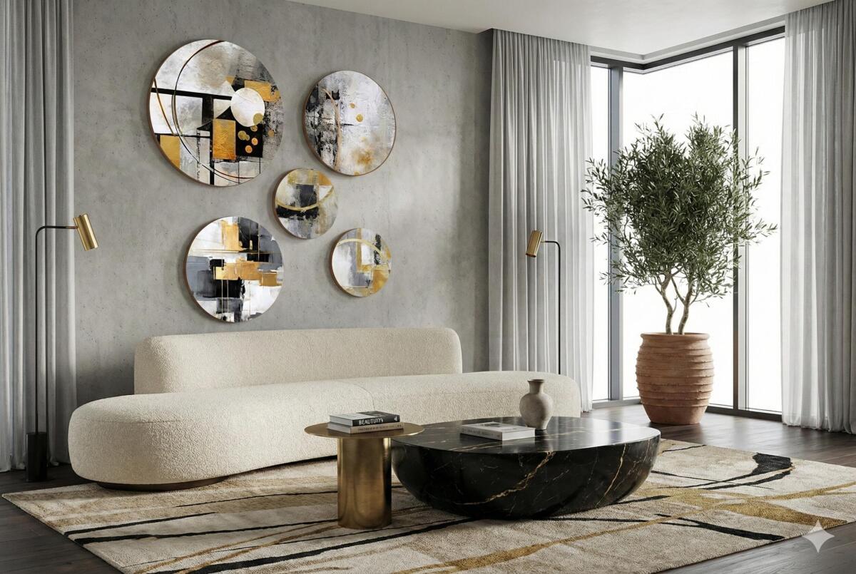 Zestaw Okrągłych Obrazów – Abstrakcyjne Geometryczne Wzory | Nowoczesna Dekoracja Ścienna 68234 - zdjęcie 6