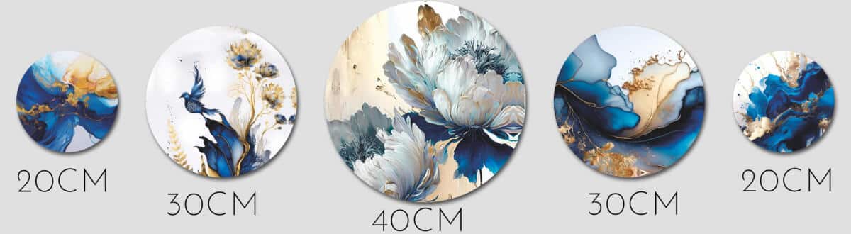 Eleganckie Okrągłe Obrazy– Niebiesko-Złota Abstrakcja i Kwiaty 3D 68231 - zdjęcie 2