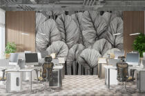 Elegancka fototapeta do biura – Czarno-białe liście | Nowoczesna dekoracja do recepcji i gabinetu 64250 - miniaturka 1
