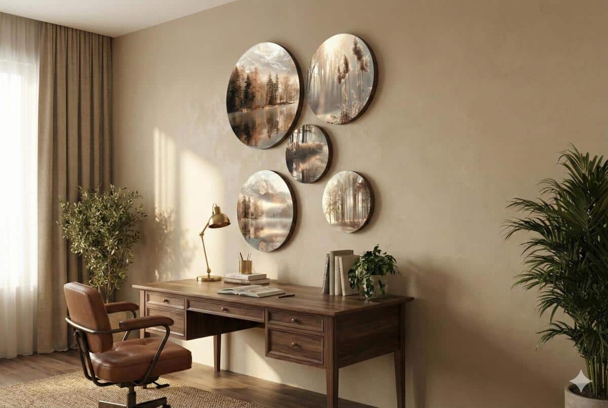 Nowoczesne Obrazy Koła – Krajobraz Jeziora i Lasu | Okrągłe Obrazy Boho 68239 - zdjęcie 5