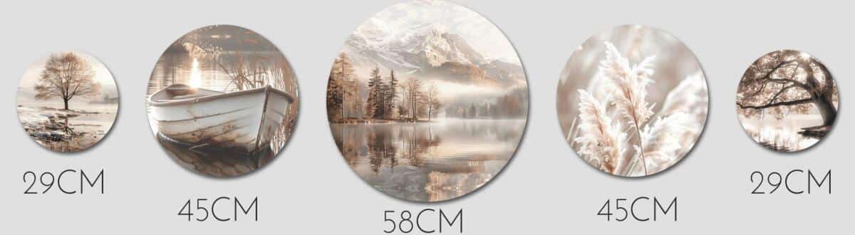 Okrągłe Obrazy do salonu, sypialni- Beżowe Pejzaże Boho 68226 - zdjęcie 4