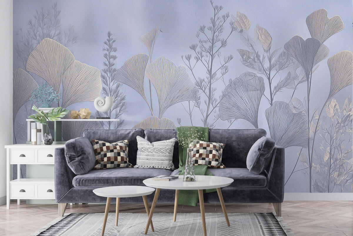 Elegancka Fototapeta Roślinna- Fioletowe liście ginkgo | Subtelna dekoracja w stylu Japandi 64265 - zdjęcie 4