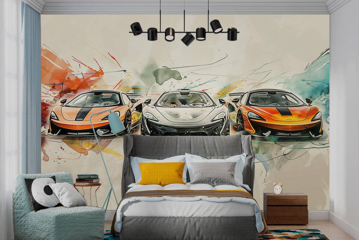 Kolorowa Fototapeta dla nastolatka- Sportowe Auta, Supercars w stylu watercolor, mural 64243 - zdjęcie 3