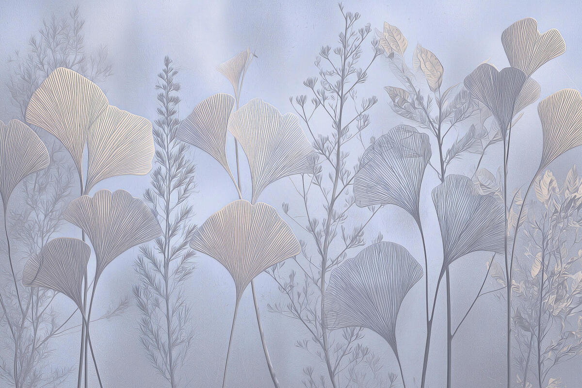 Elegancka Fototapeta Roślinna- Fioletowe liście ginkgo | Subtelna dekoracja w stylu Japandi 64265 - zdjęcie 5