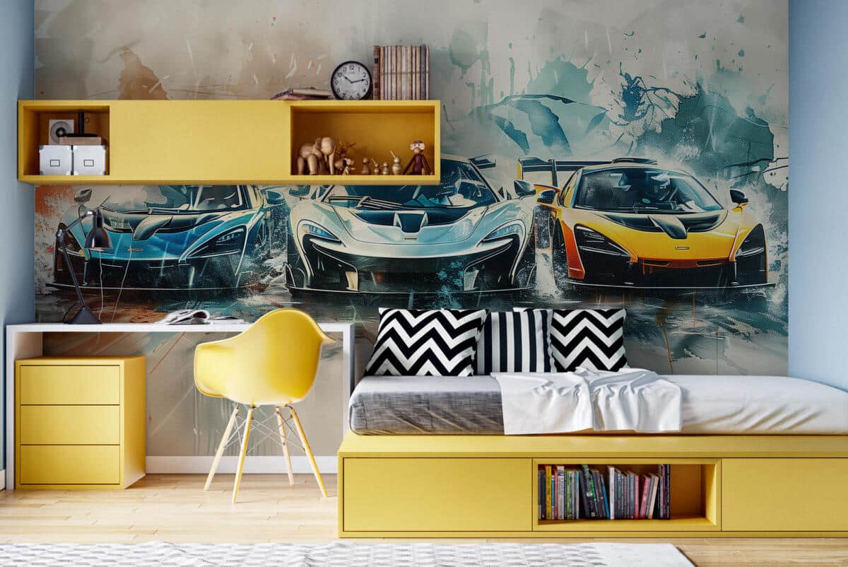 Nowoczesna Fototapeta młodzieżowa- Sportowe auta w stylu akwareli 64244 - zdjęcie 4