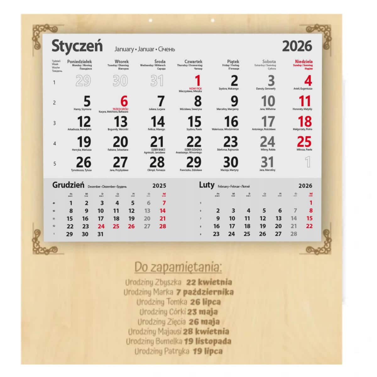 Personalizowany, grawerowany kalendarz dla babci, dziadka WAŻNE DATY - prezent na Dzień Babci, Dziadka urodziny, święta 81224 - zdjęcie 2