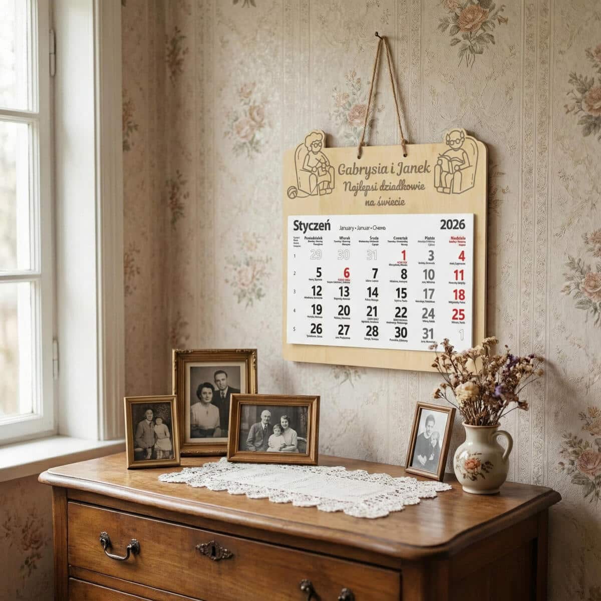 Personalizowany, grawerowany kalendarz dla babci z imionami dziadków - prezent na Dzień Babci, urodziny, święta 81024 - zdjęcie 4