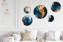 Nowoczesna dekoracja ścienna- Okrągłe obrazy | Elegancka Abstrakcja- Kobalt i złoto 68225 - miniaturka 7