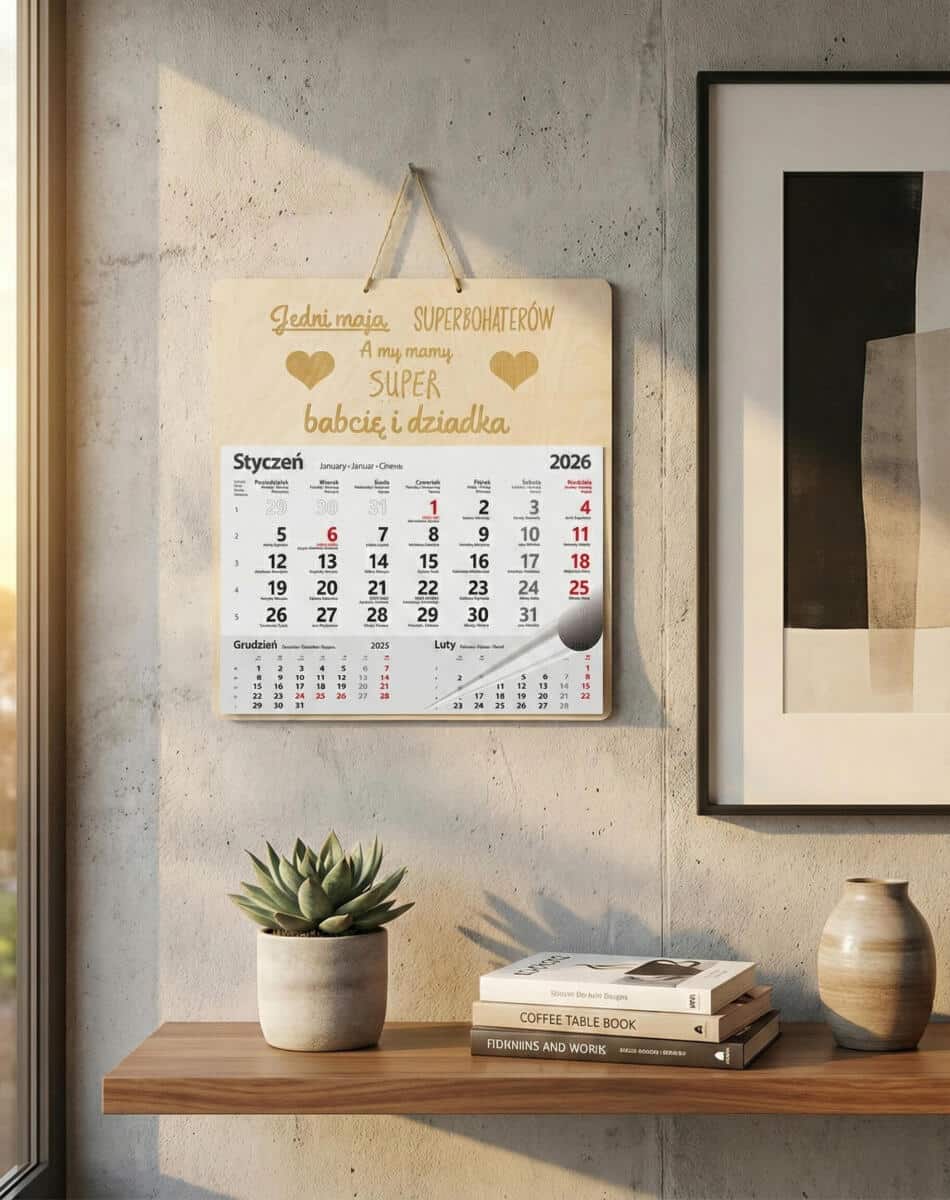 Drewniana, grawerowana zawieszka z kalendarzem, prezent Dzień Babci, Dzień Dziadka duża 65600 - zdjęcie 5