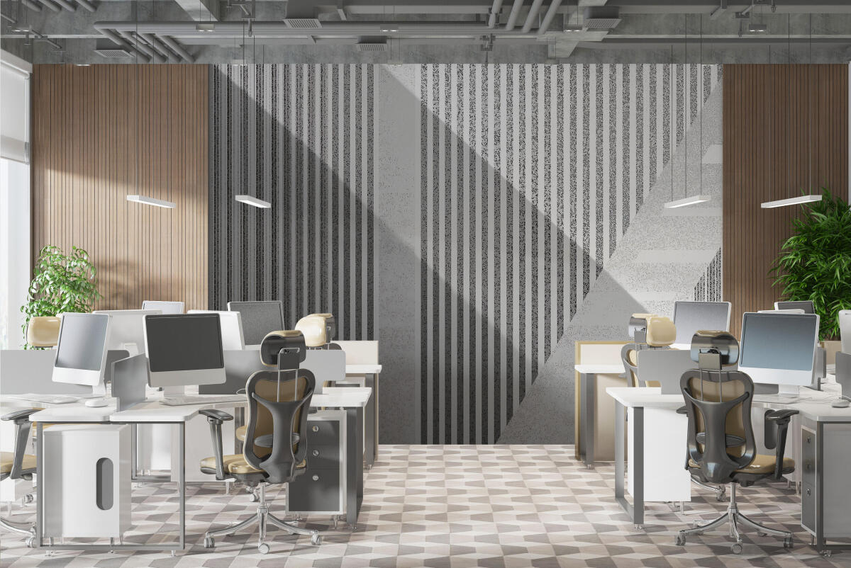 Fototapeta Geometryczna – Szare Pasy i Cienie | Tapeta 3D do gabinetu, recepcji 64257 - zdjęcie 3