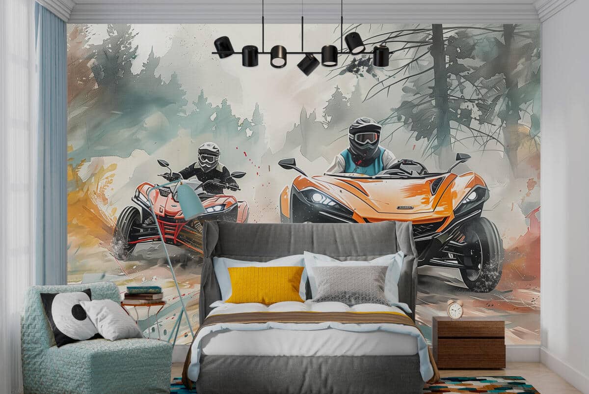 Sportowa fototapeta dla chłopca – Pojazdy terenowe w akcji | Kolorowa tapeta do pokoju dziecka 64242 - zdjęcie 4