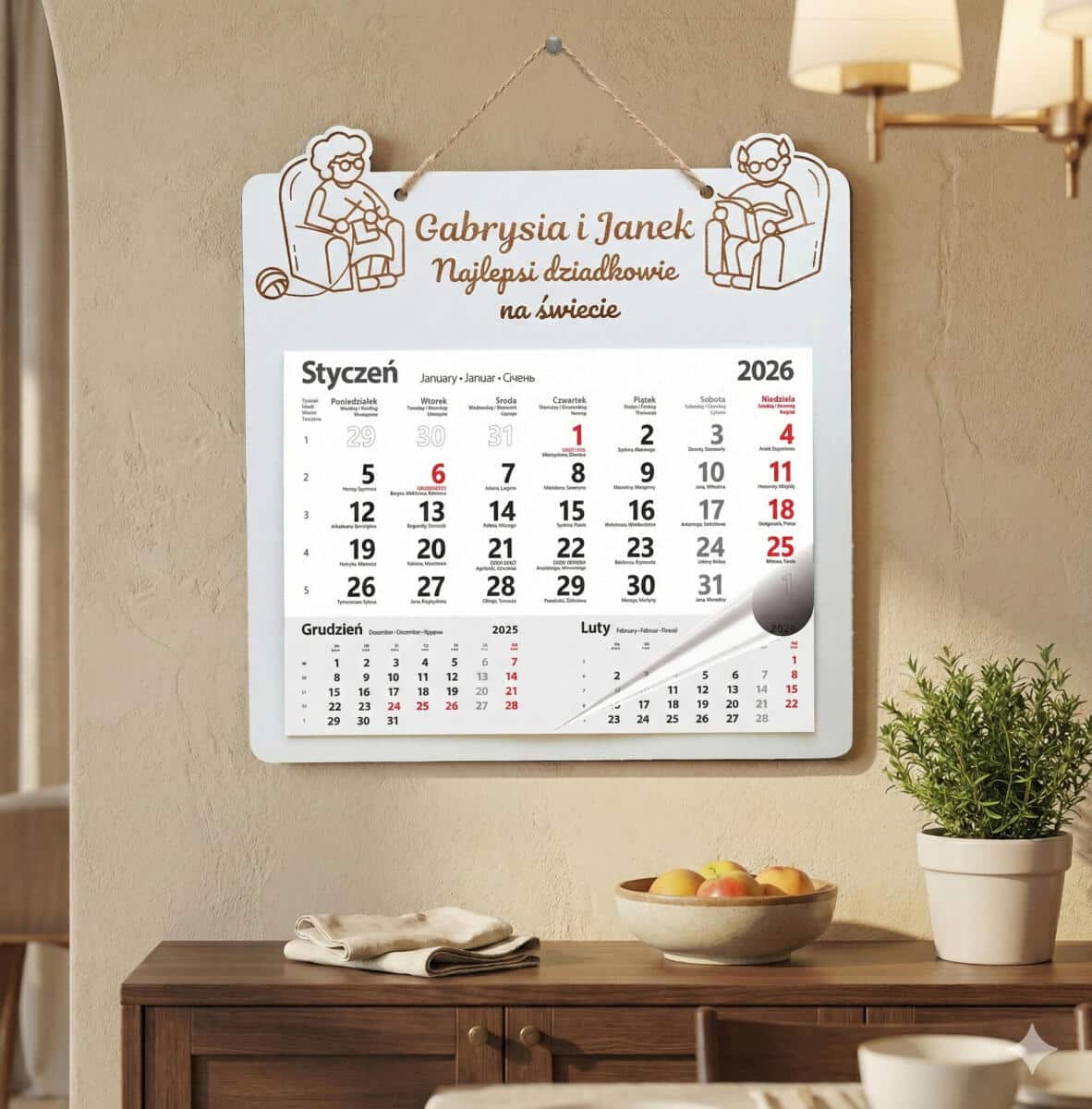 Personalizowany, grawerowany kalendarz na dzień babci i dziadka - dziadkowie w fotelach 81004 - zdjęcie 3