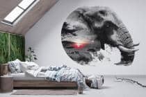 Okrągła Fototapeta 3D – Słoń na Sawannie | Krajobraz Afryki i Zachód Słońca 82344 - miniaturka 1