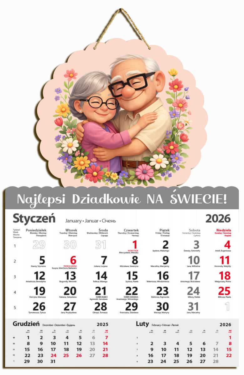 Kalendarz ścienny dla dziadków | Prezent na Dzień Babci i Dziadka 69117
