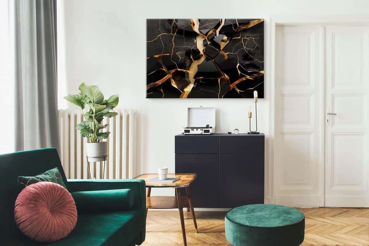 Luksusowy, Czarny Obraz 3D z motywem złotych pęknięć 68243 - zdjęcie 4