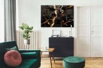 Luksusowy, Czarny Obraz 3D z motywem złotych pęknięć 68243 - miniaturka 4