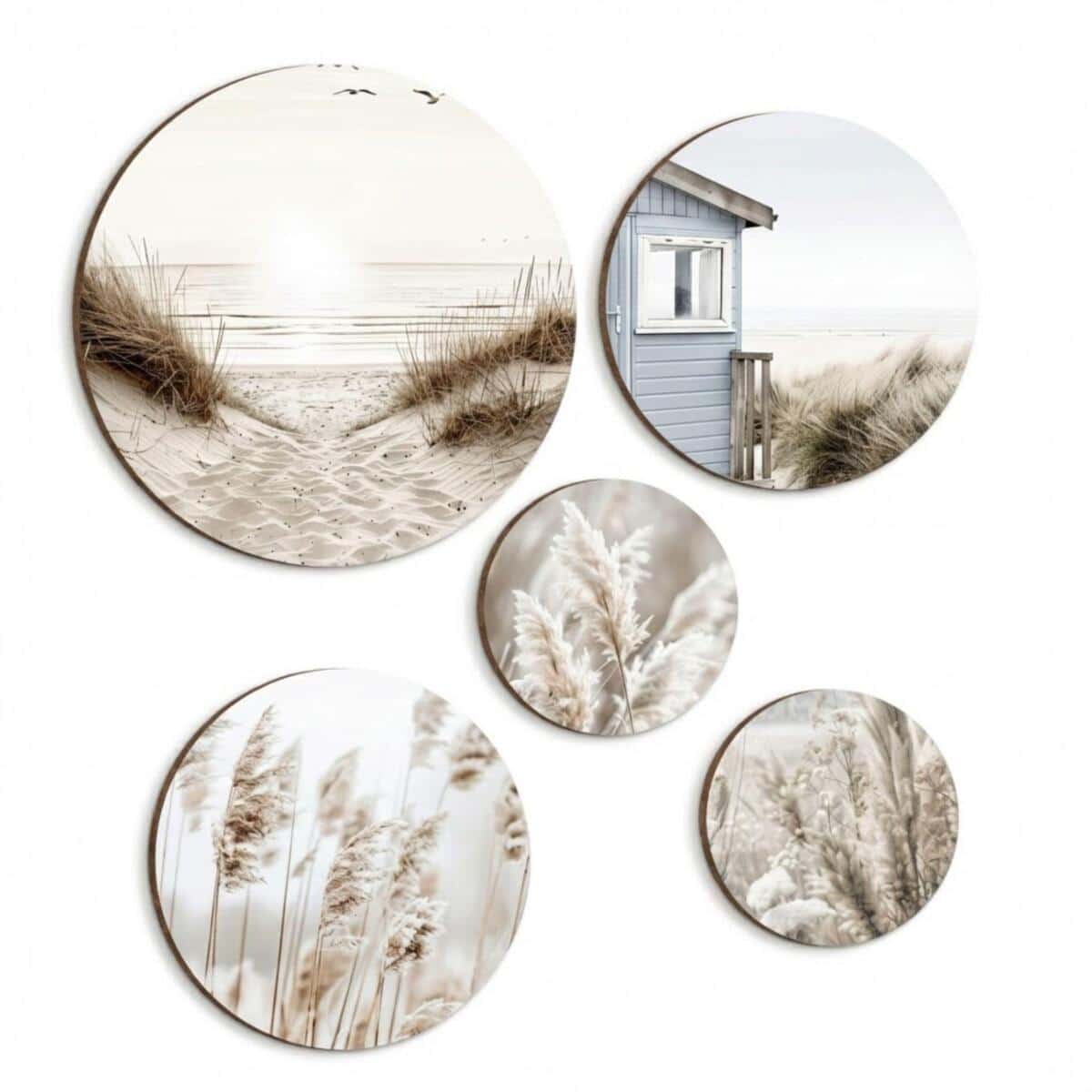 Obrazy Koła z Motywem Morza | Plaża, Trawy i Wydmy | Okrągłe obrazy boho 68246