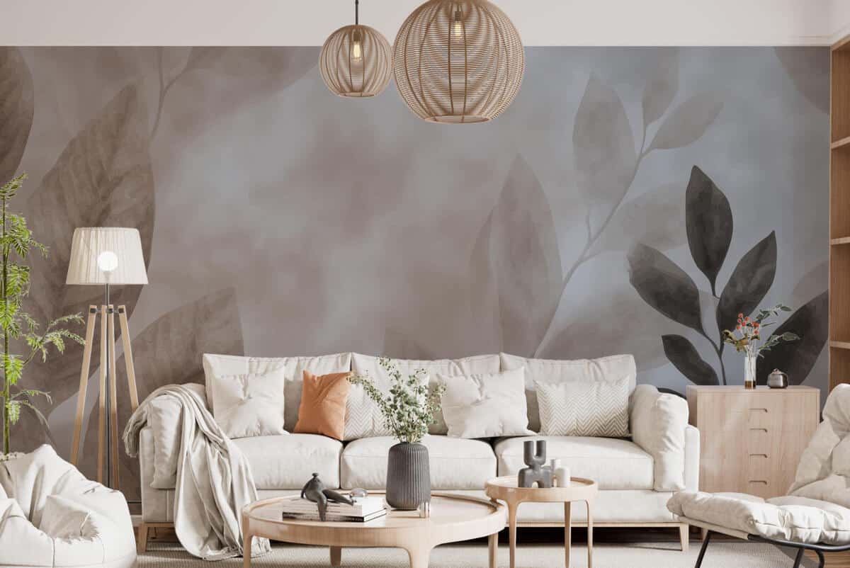 Subtelna Fototapeta do sypialni- Akwarelowe Liście w odcieniach beżu 64263 - zdjęcie 3