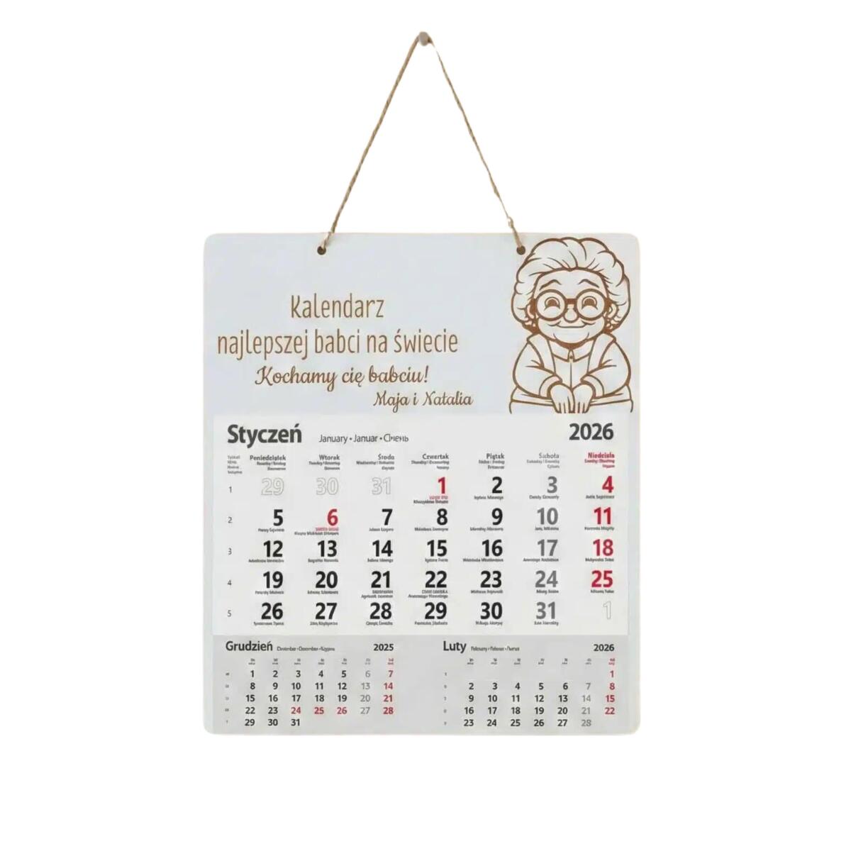 Personalizowany, grawerowany kalendarz dla babci z imionami wnuków - prezent na Dzień Babci, urodziny, święta 81006