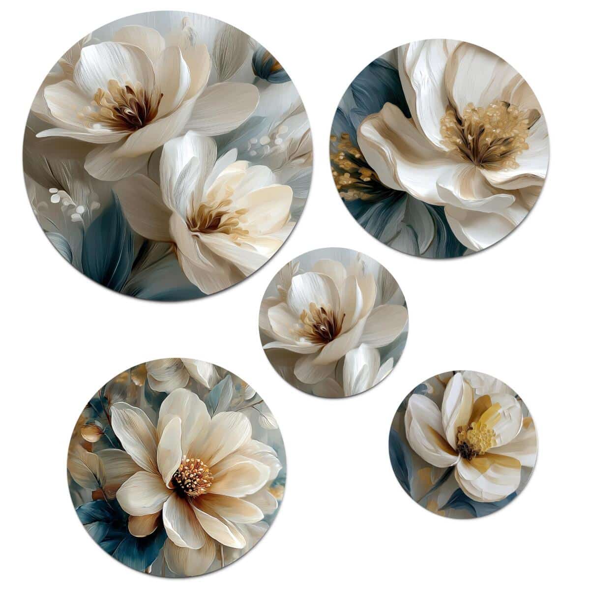 Okrągłe Obrazy na ścianę z Kwiatami | Elegancka Dekoracja do Salonu i Sypialni w Stylu Glamour 43120 - zdjęcie 1