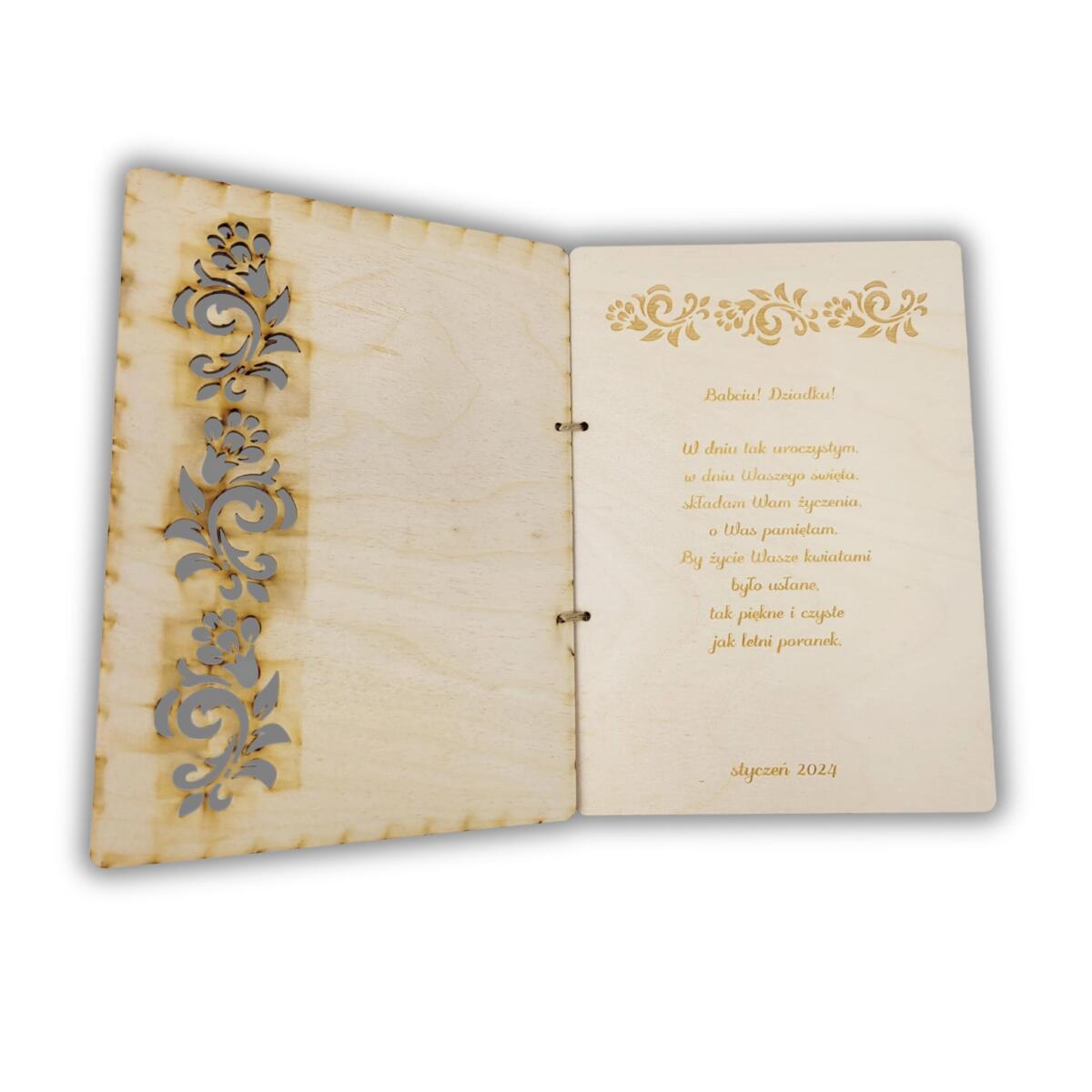 Drewniana książka z życzeniami - grawerowany upominek dla Babci i Dziadka 26002 - zdjęcie 2
