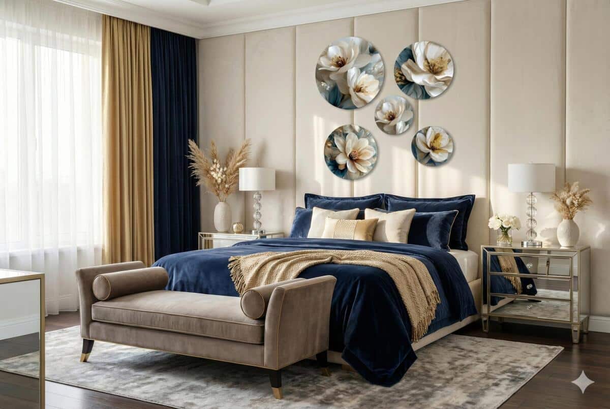 Okrągłe Obrazy na ścianę z Kwiatami | Elegancka Dekoracja do Salonu i Sypialni w Stylu Glamour 43120 - zdjęcie 4