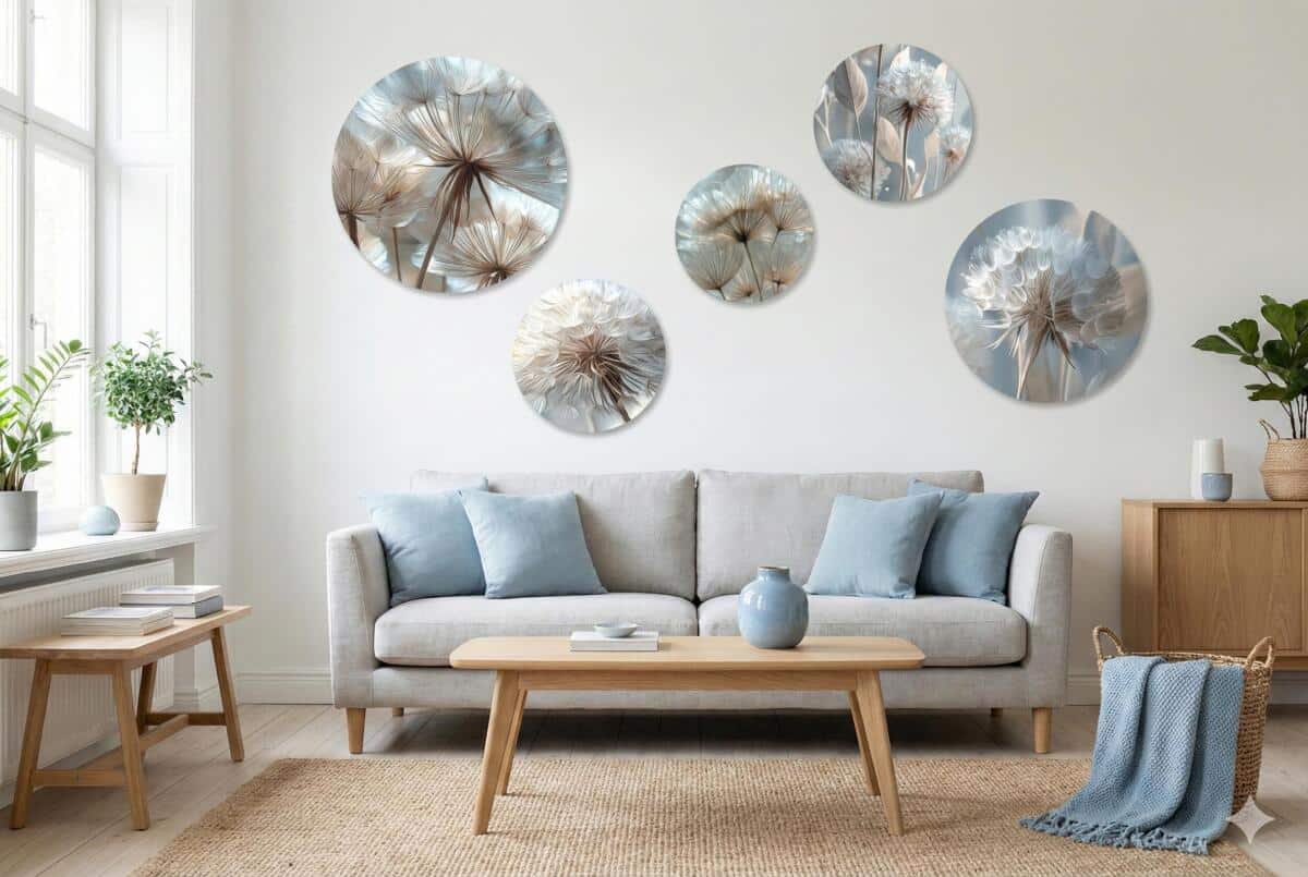 Obrazy Koła do sypialni- Dmuchawce | Subtelna dekoracja ścienna w stylu scandi boho 43121 - zdjęcie 3