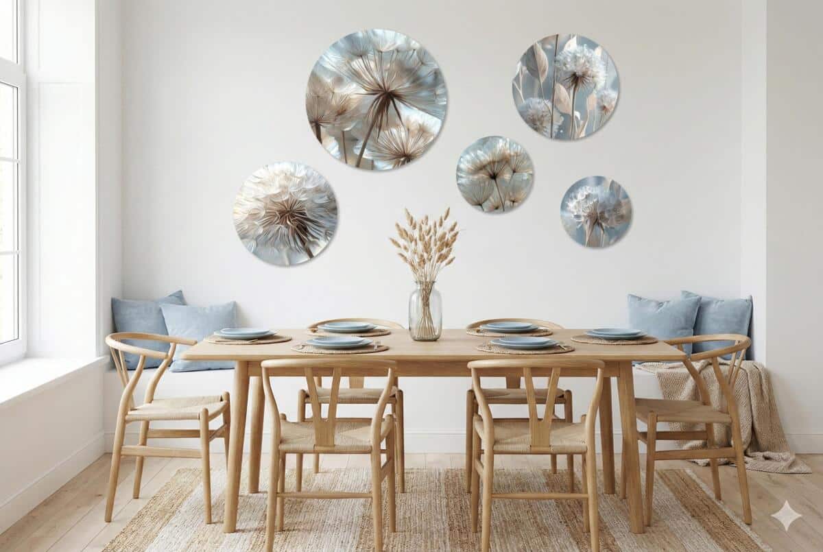 Obrazy Koła do sypialni- Dmuchawce | Subtelna dekoracja ścienna w stylu scandi boho 43121 - zdjęcie 4
