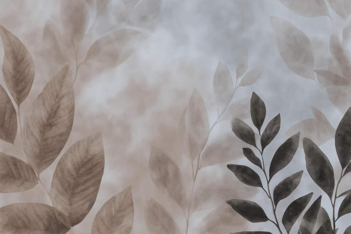 Subtelna Fototapeta do sypialni- Akwarelowe Liście w odcieniach beżu 64263 - zdjęcie 4
