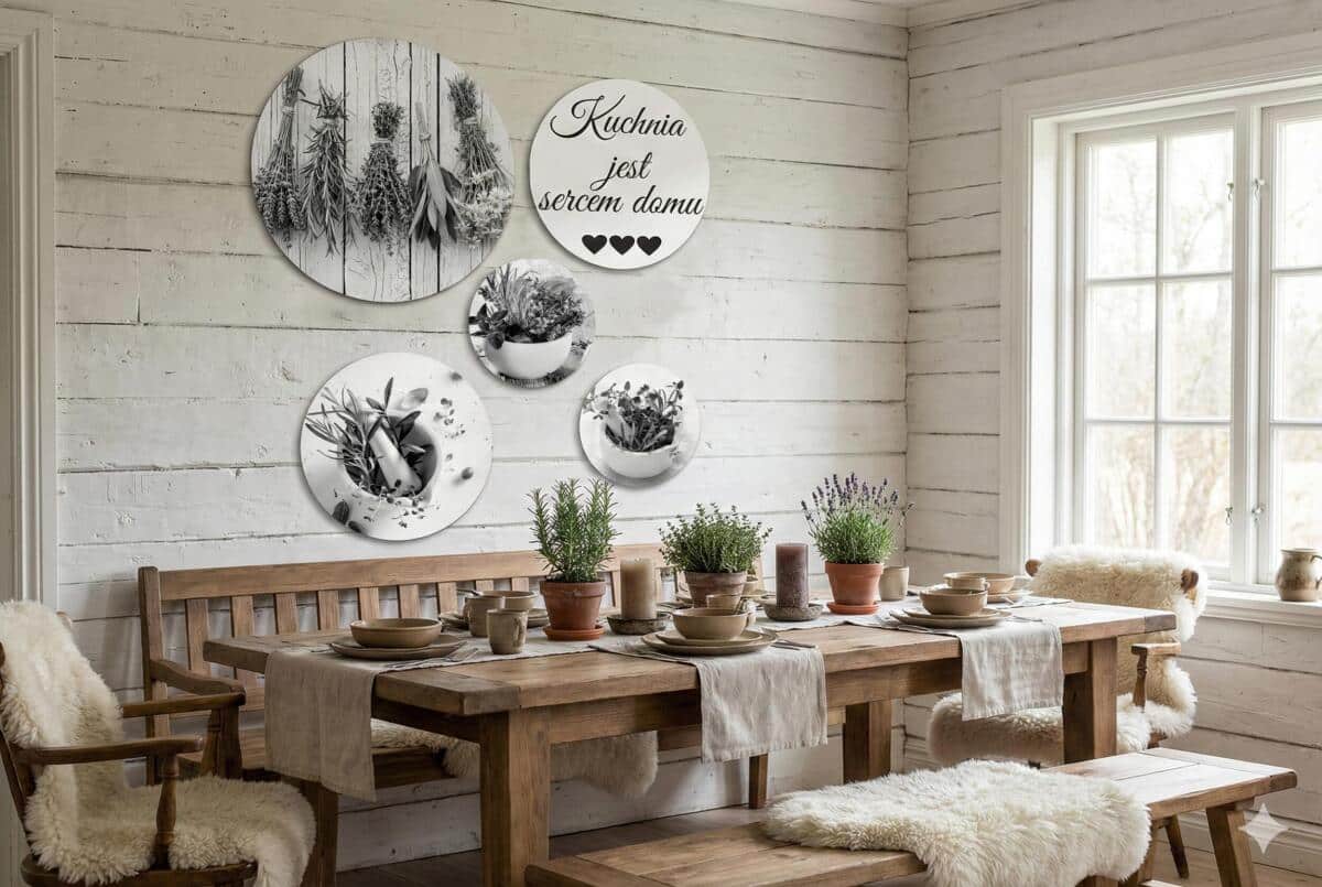 Zestaw Okrągłych Obrazów- Kuchnia jest sercem domu  | Czarno-białe Obrazy do Kuchni 43124 - zdjęcie 3
