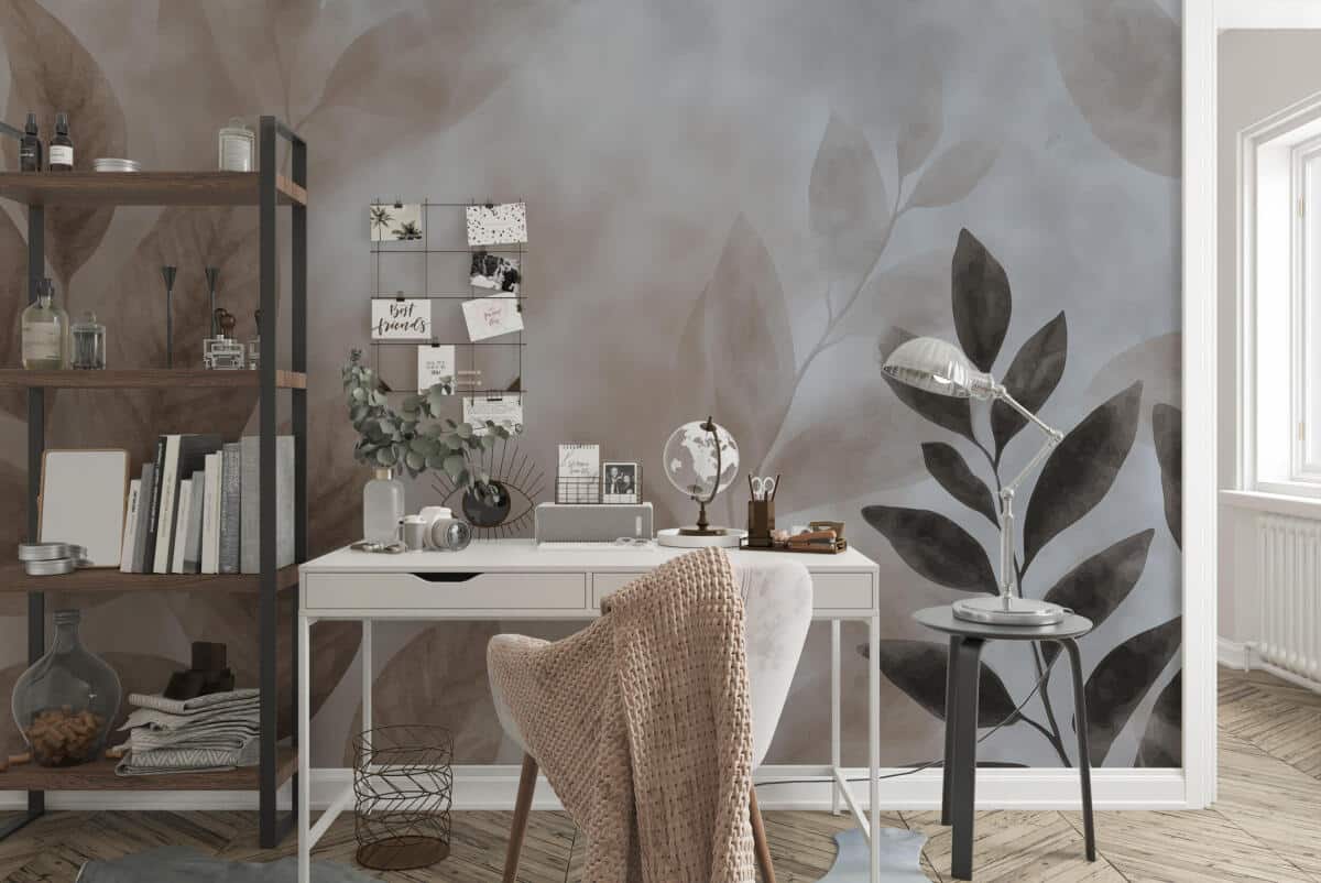 Subtelna Fototapeta do sypialni- Akwarelowe Liście w odcieniach beżu 64263 - zdjęcie 2