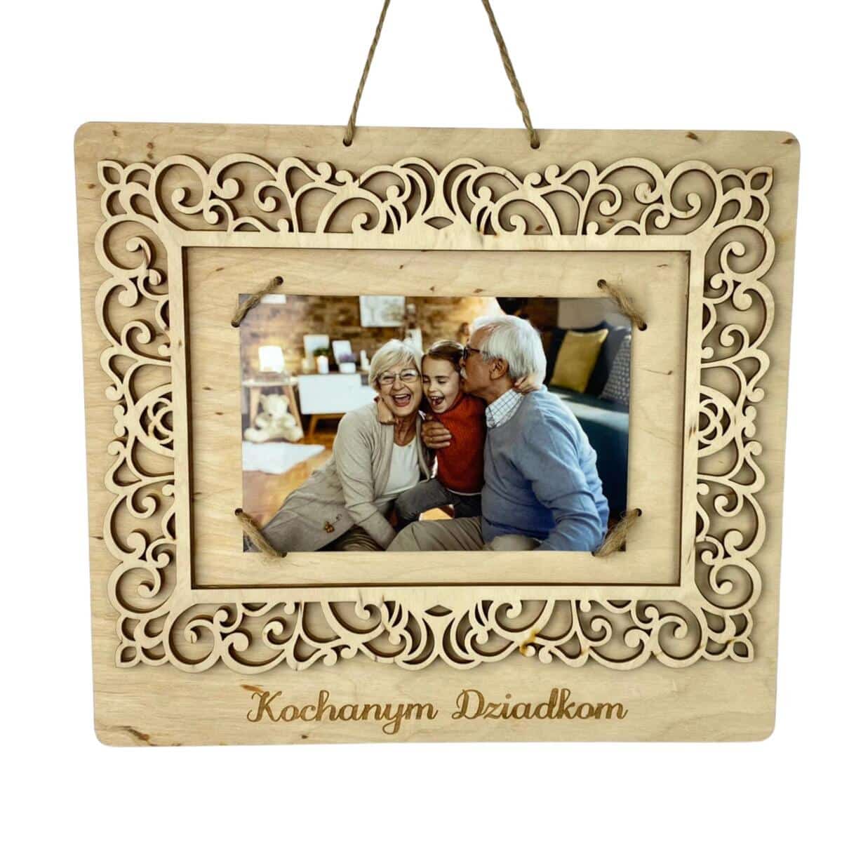 Drewniana, zdobna ramka na zdjęcie dla babci i dziadka z dedykacją 26001