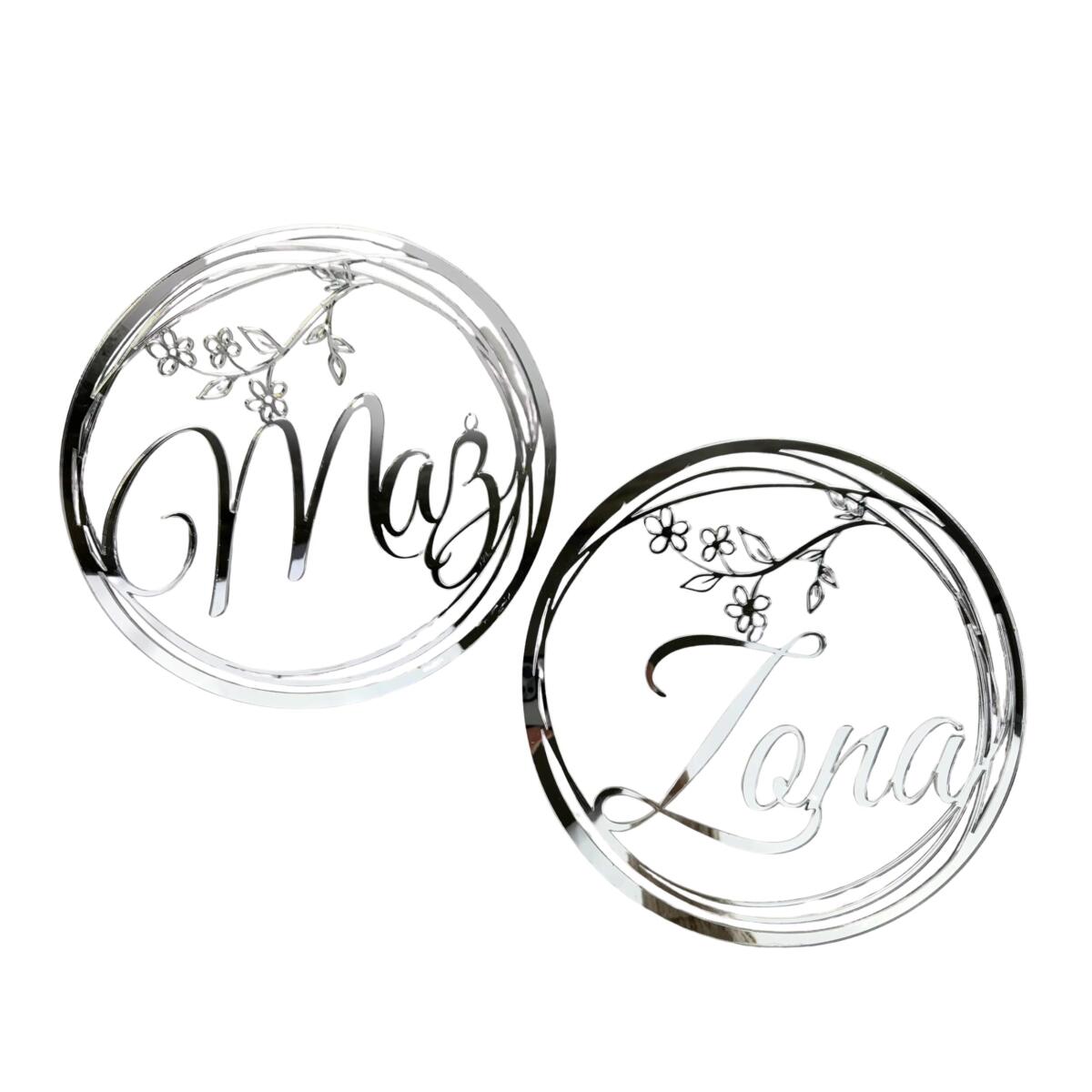 Srebrne koła z efektem lustra Mąż i Żona - dekoracja na ślub, wesele, sesję zdjęciową, rocznicę ślubu 26024