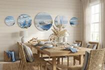 Zestaw Okrągłych Obrazów – Spokojna Plaża i Fale | Dekoracja ścienna w błękitach | Styl nadmorski 43123 - miniaturka 5