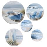 Zestaw Okrągłych Obrazów – Spokojna Plaża i Fale | Dekoracja ścienna w błękitach | Styl nadmorski 43123 - miniaturka 1
