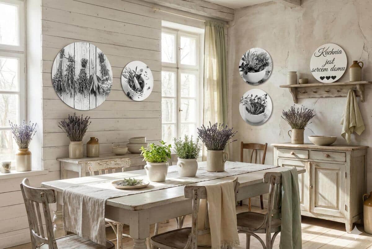 Zestaw Okrągłych Obrazów- Kuchnia jest sercem domu  | Czarno-białe Obrazy do Kuchni 43124 - zdjęcie 6