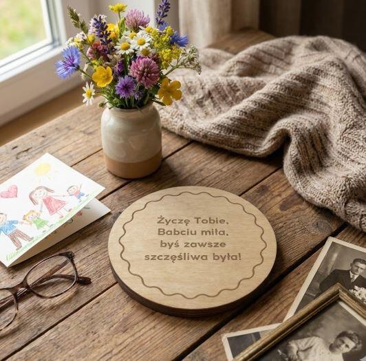 Drewniana podstawka pod szklankę, kubek prezent na Dzień Babci 42748 - zdjęcie 2