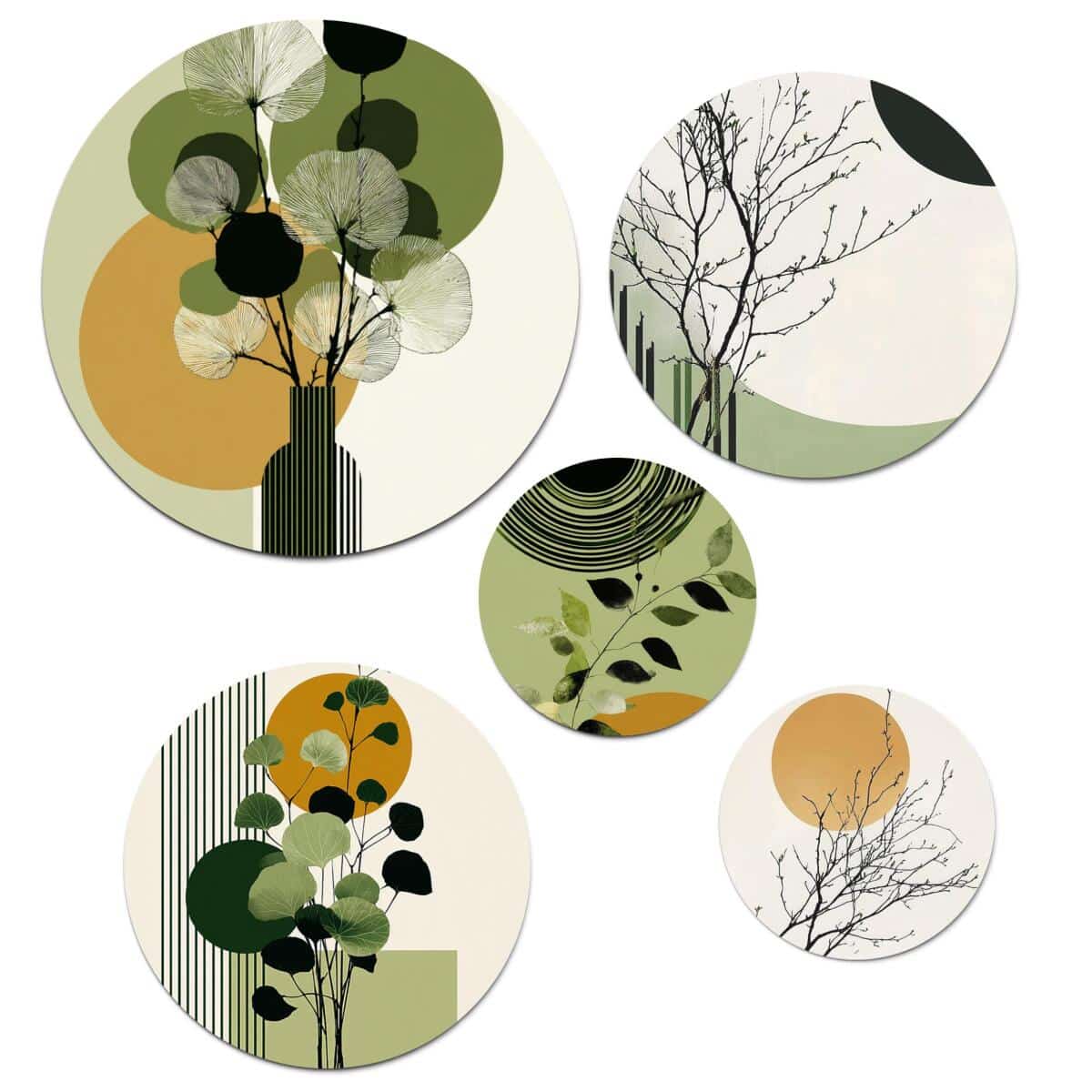 Zestaw Okrągłych Obrazów- Abstrakcja i Natura w stylu Japandi 43122
