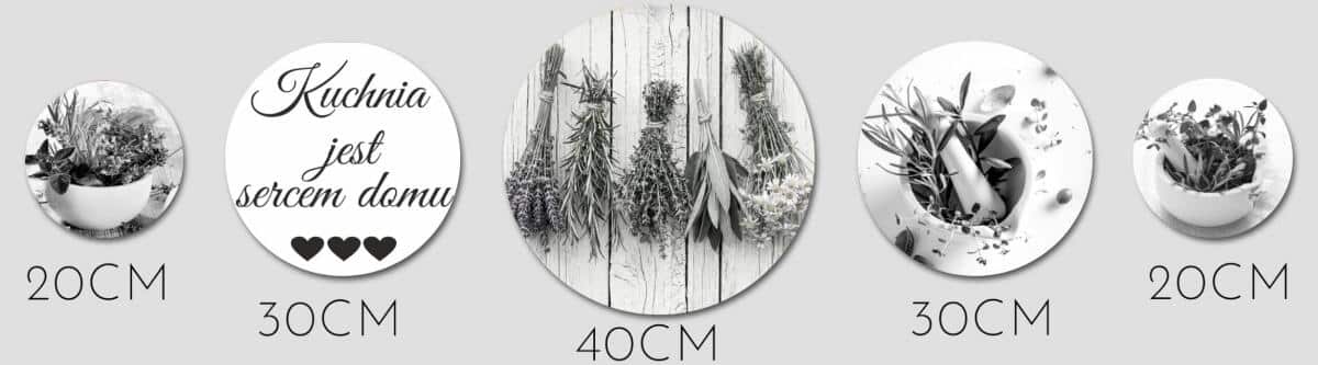 Zestaw Okrągłych Obrazów- Kuchnia jest sercem domu  | Czarno-białe Obrazy do Kuchni 43124 - zdjęcie 2