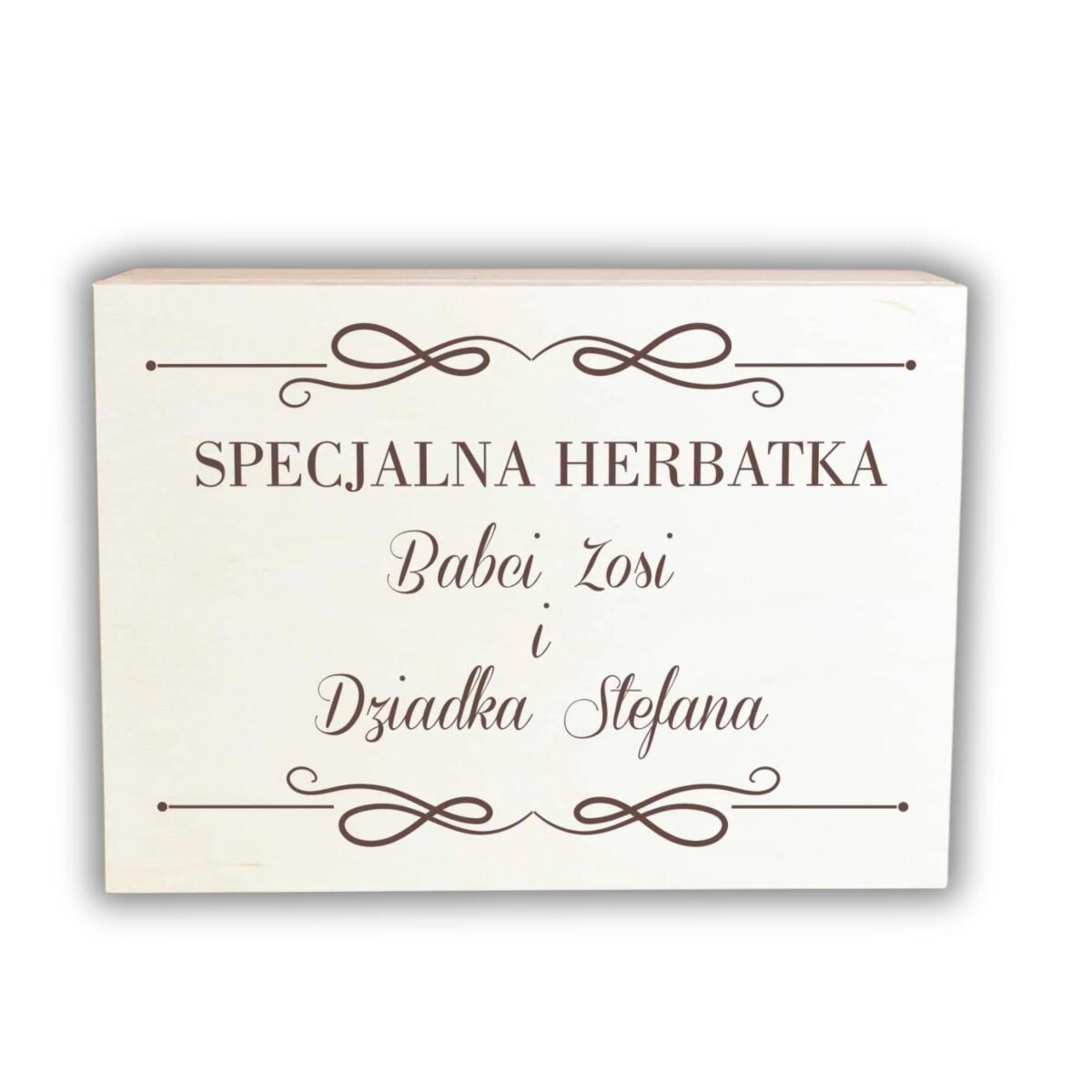 Skrzynka drewniana z grawerem na herbatę dla Babci, Dziadka, prezent, upominek na Dzień Babci, Dzień Dziadka 03