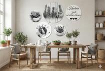 Zestaw Okrągłych Obrazów- Kuchnia jest sercem domu  | Czarno-białe Obrazy do Kuchni 43124 - miniaturka 4